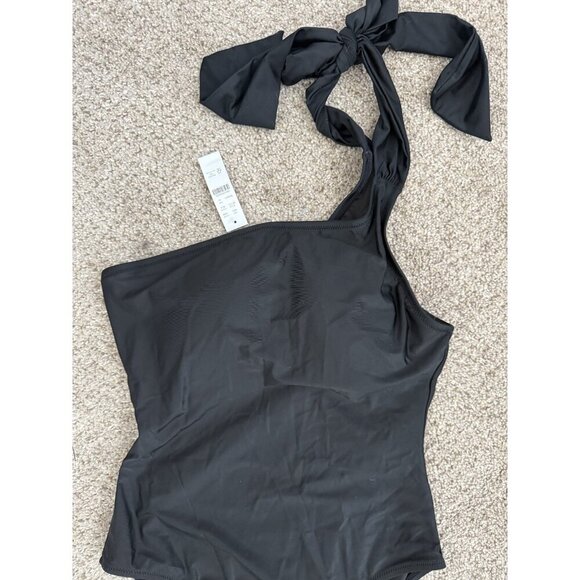 J. Crew Bow One Shoulder One Piece Padded Black Swimsuit UPF NWT 12 Vacation - Picture 4 of 9